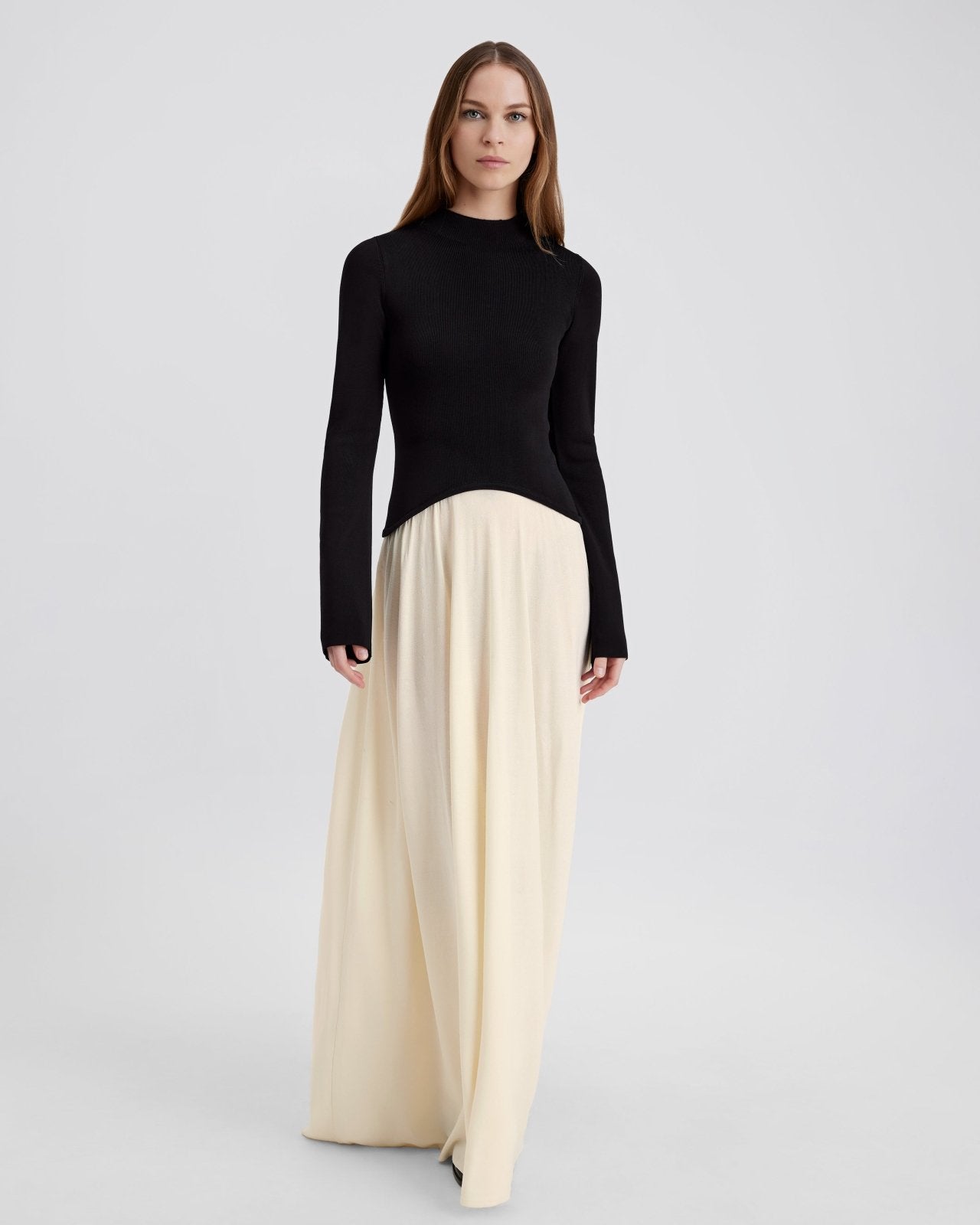The Soglio Dress in Ecru Solid & Striped